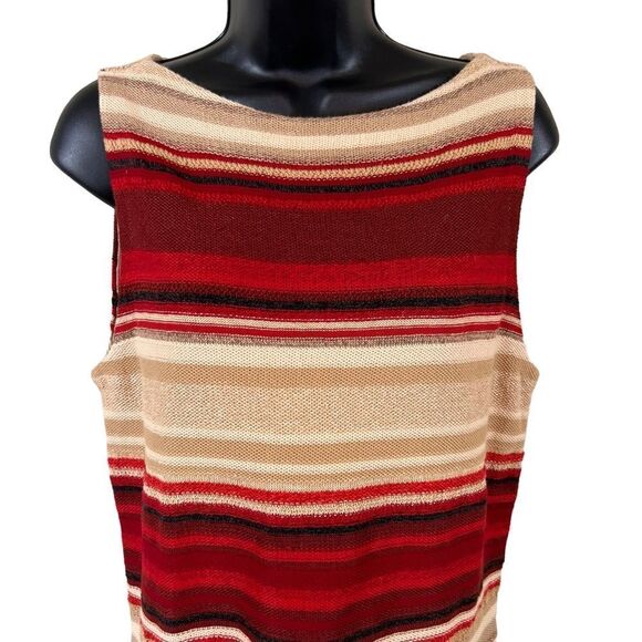 LAUREN By Ralph Lauren Linen Blend Striped Tan Red Sleeveless Top - Picture 2 of 11